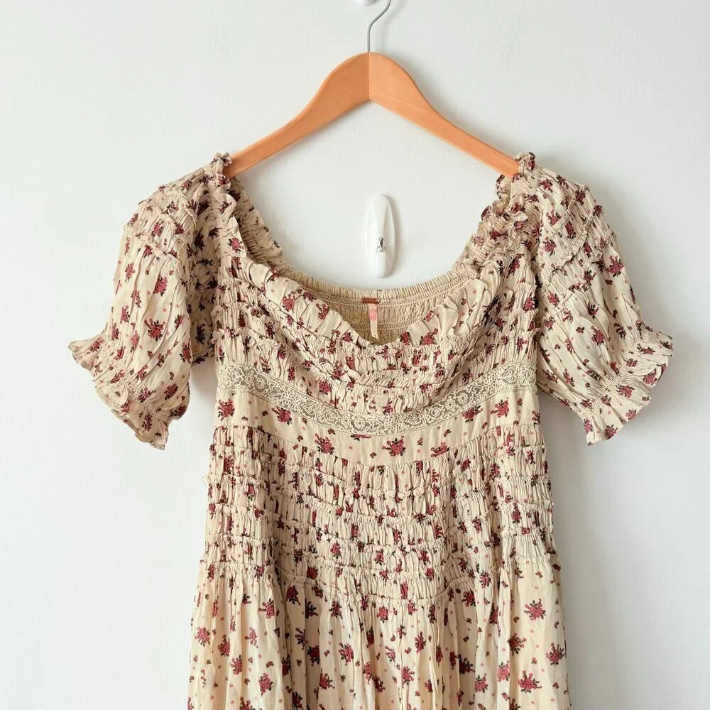 Free People Women's Bali Juniper Floral Print Ruffled Midi Dress Size 2 - Picture 8 of 11
